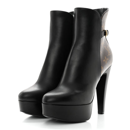 Louis Vuitton Calfskin Monogram Afterglow Platform Ankle Boots 36.5 Black 1 of 8