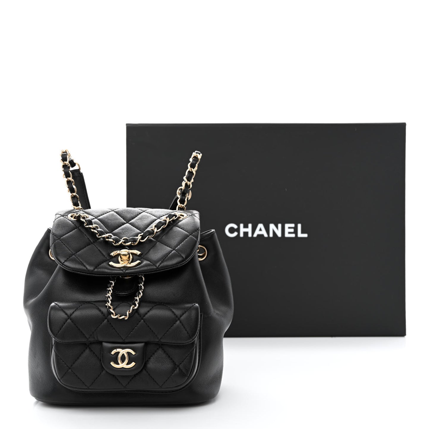 Lambskin Quilted Small Duma Drawstring Backpack Black