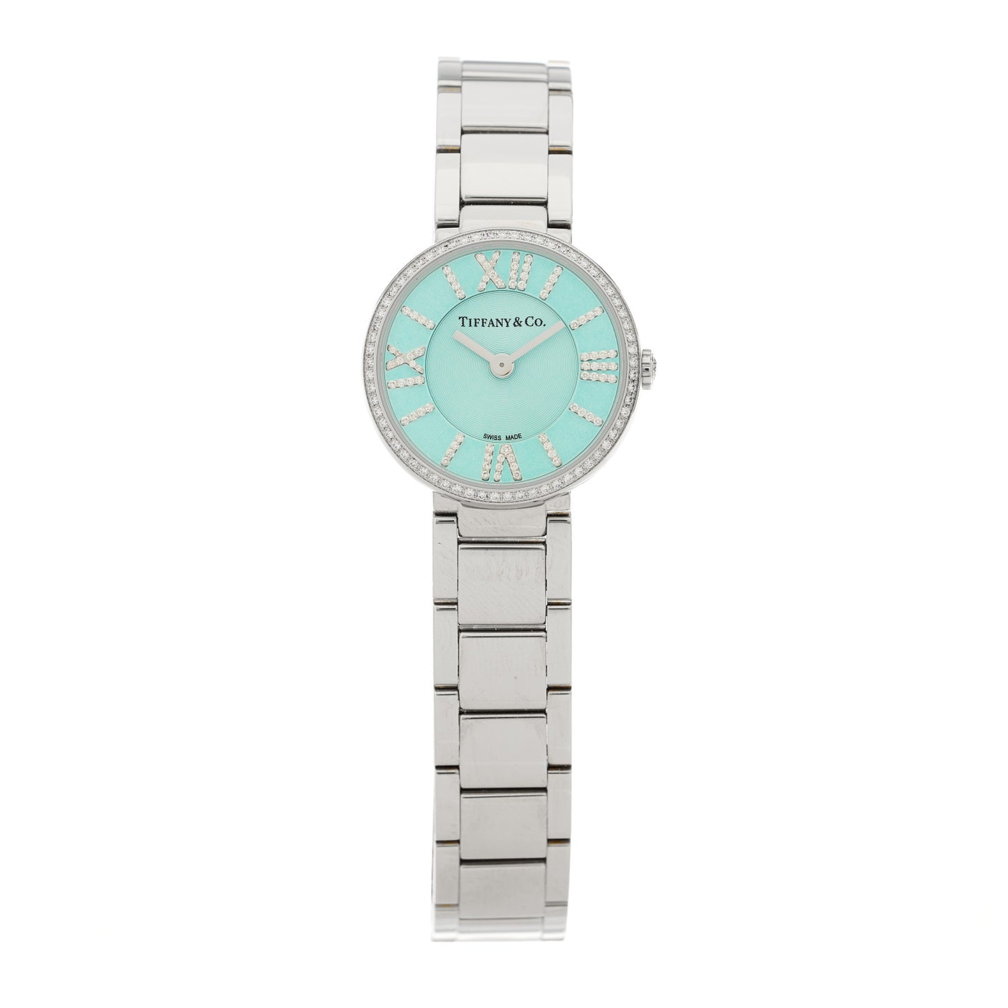 Stainless Steel Diamond Bezel 24mm Atlas 2-Hand Quartz Watch Ice Blue