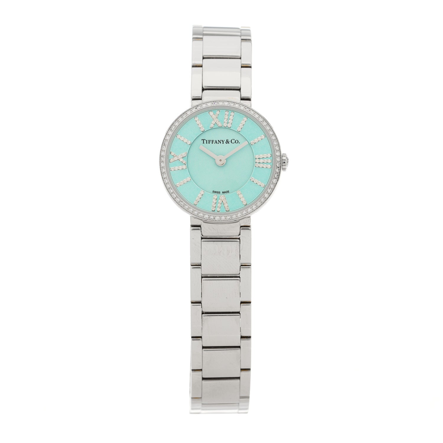 Tiffany Stainless Steel Diamond Bezel 24mm Atlas 2-Hand Quartz Watch Ice Blue 1 of 5