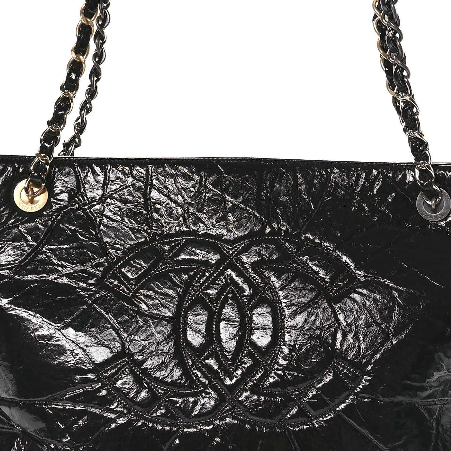 Chanel Shiny Aged Calfskin Quilted Large Shopping Bag Black 8 of 11