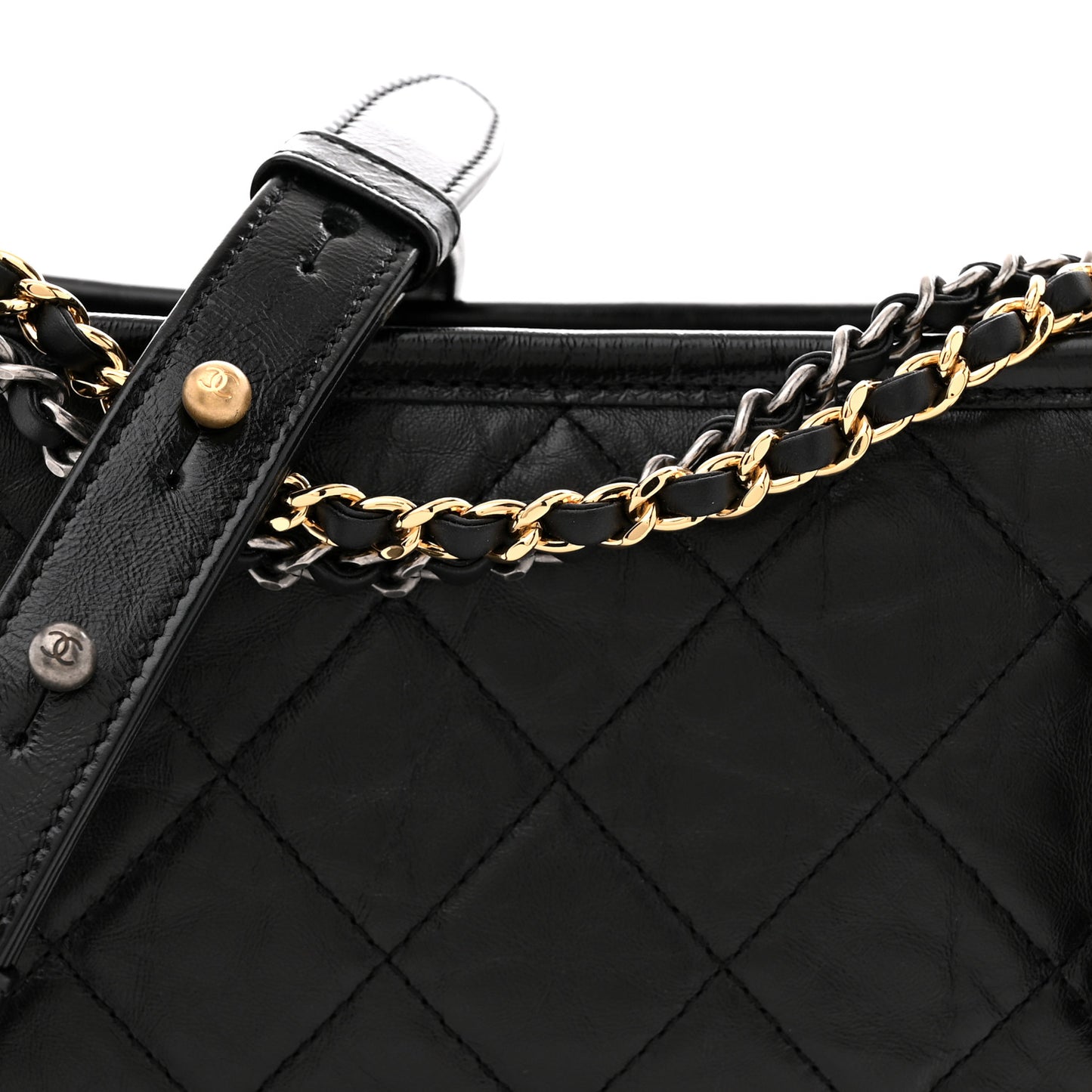 Aged Calfskin Quilted Small Gabrielle Hobo Black