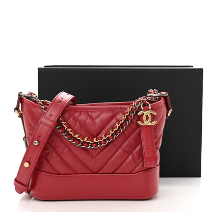 Chanel Aged Calfskin Chevron Quilted Small Gabrielle Hobo Red 12 of 12