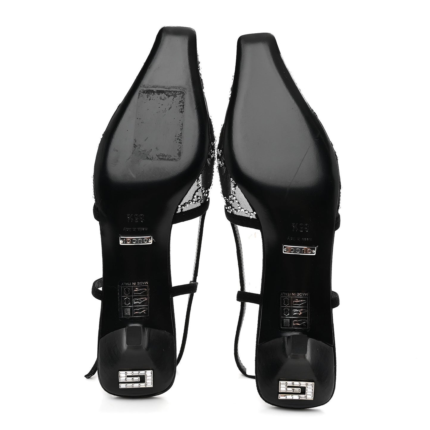 Tela Retino Kid Scamosciato Crystal GG Monogram Square G 35mm Slingback Pumps 35.5 Black