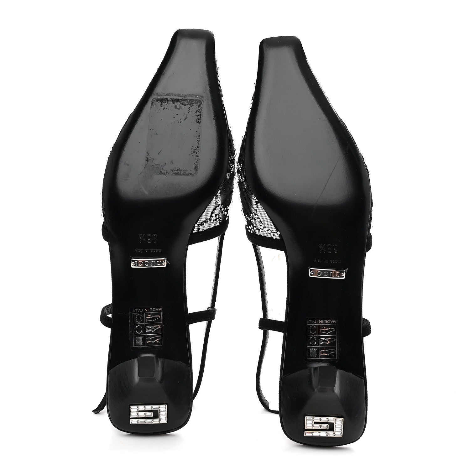 Gucci Tela Retino Kid Scamosciato Crystal GG Monogram Square G 35mm Slingback Pumps 35.5 Black 5 of 9