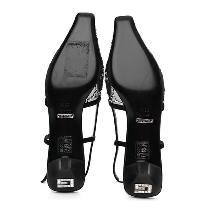 Gucci Tela Retino Kid Scamosciato Crystal GG Monogram Square G 35mm Slingback Pumps 35.5 Black 5 of 9