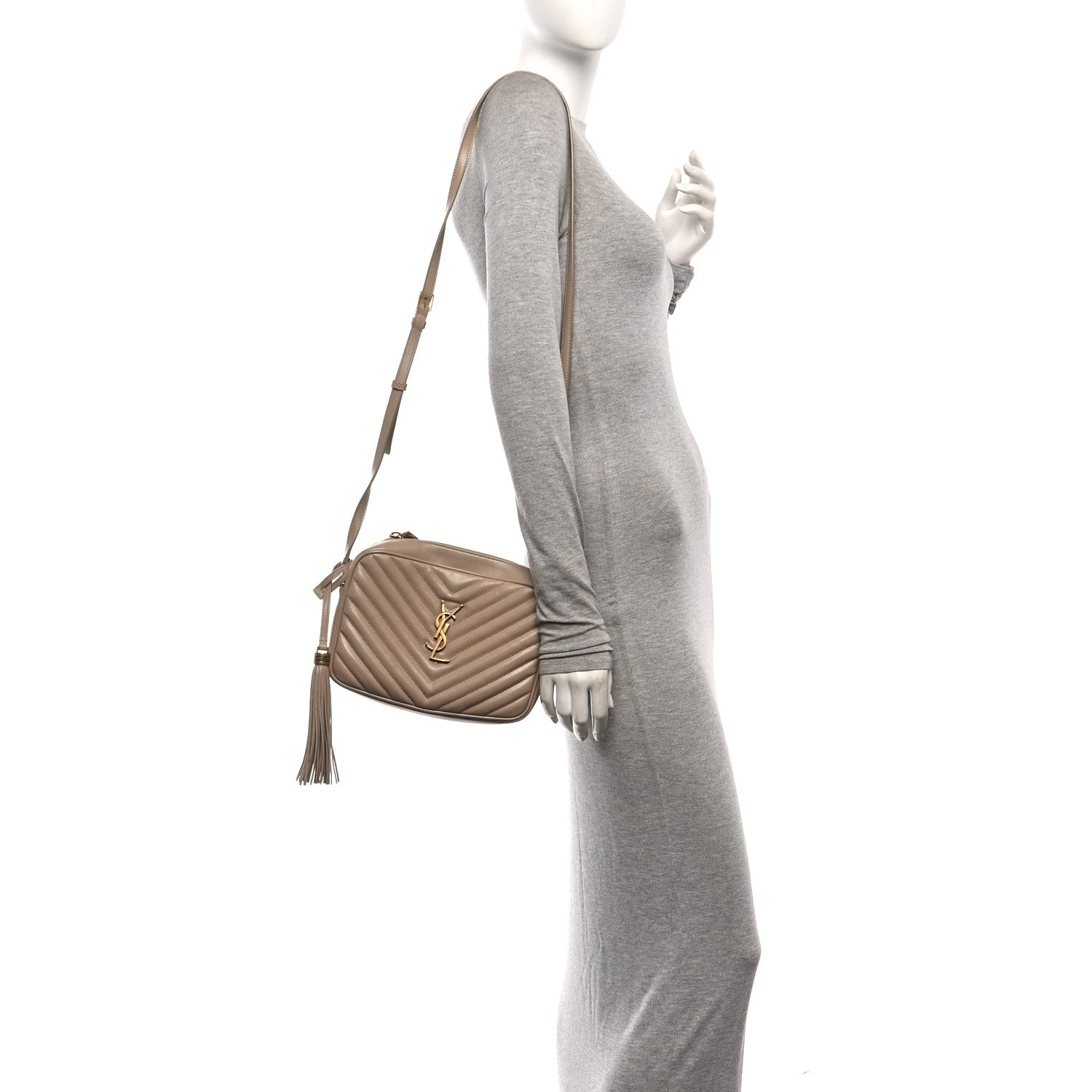 Saint Laurent Calfskin Matelasse Monogram Lou Camera Bag Dark Latte 2 of 12