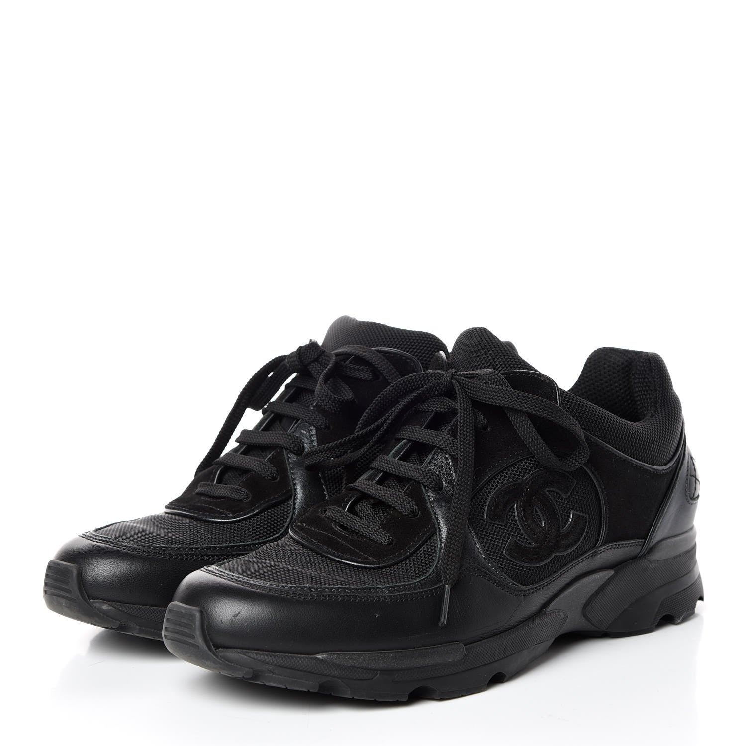 Chanel Toile Suede Calfskin CC Sneakers 37.5 Black 3 of 9
