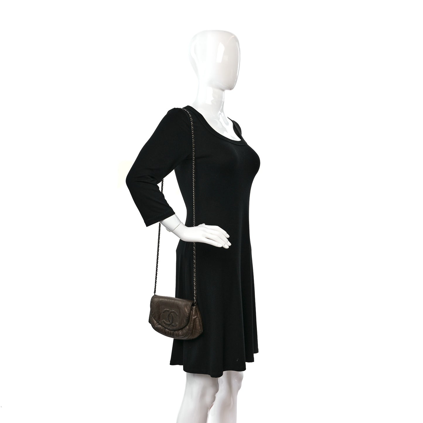 Metallic Caviar Half Moon Wallet On Chain WOC Bronze