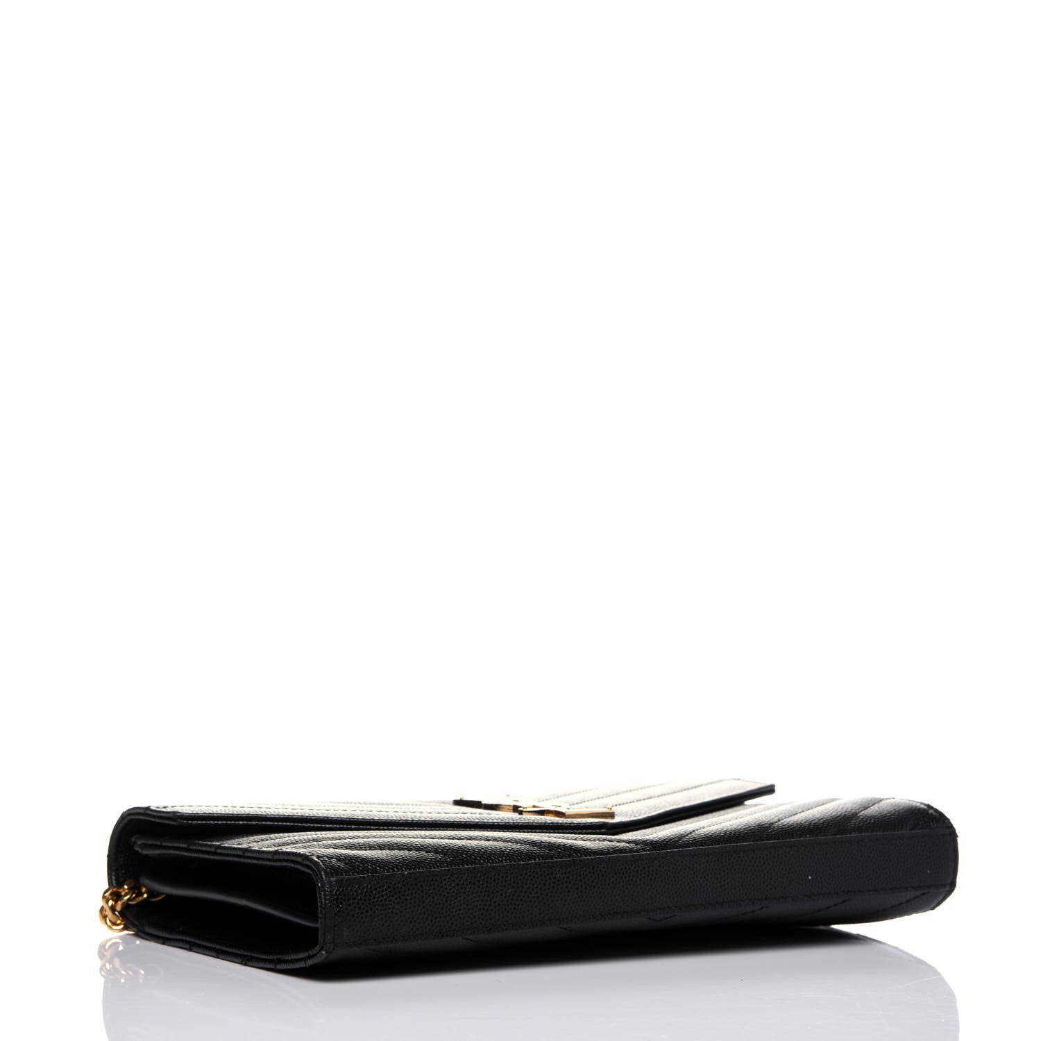 Saint Laurent Grain De Poudre Matelasse Chevron Monogram Chain Wallet Black 4 of 14