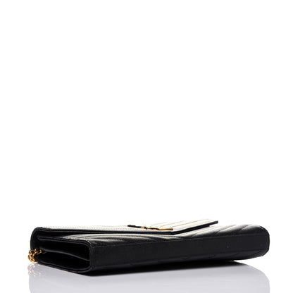Saint Laurent Grain De Poudre Matelasse Chevron Monogram Chain Wallet Black 4 of 14