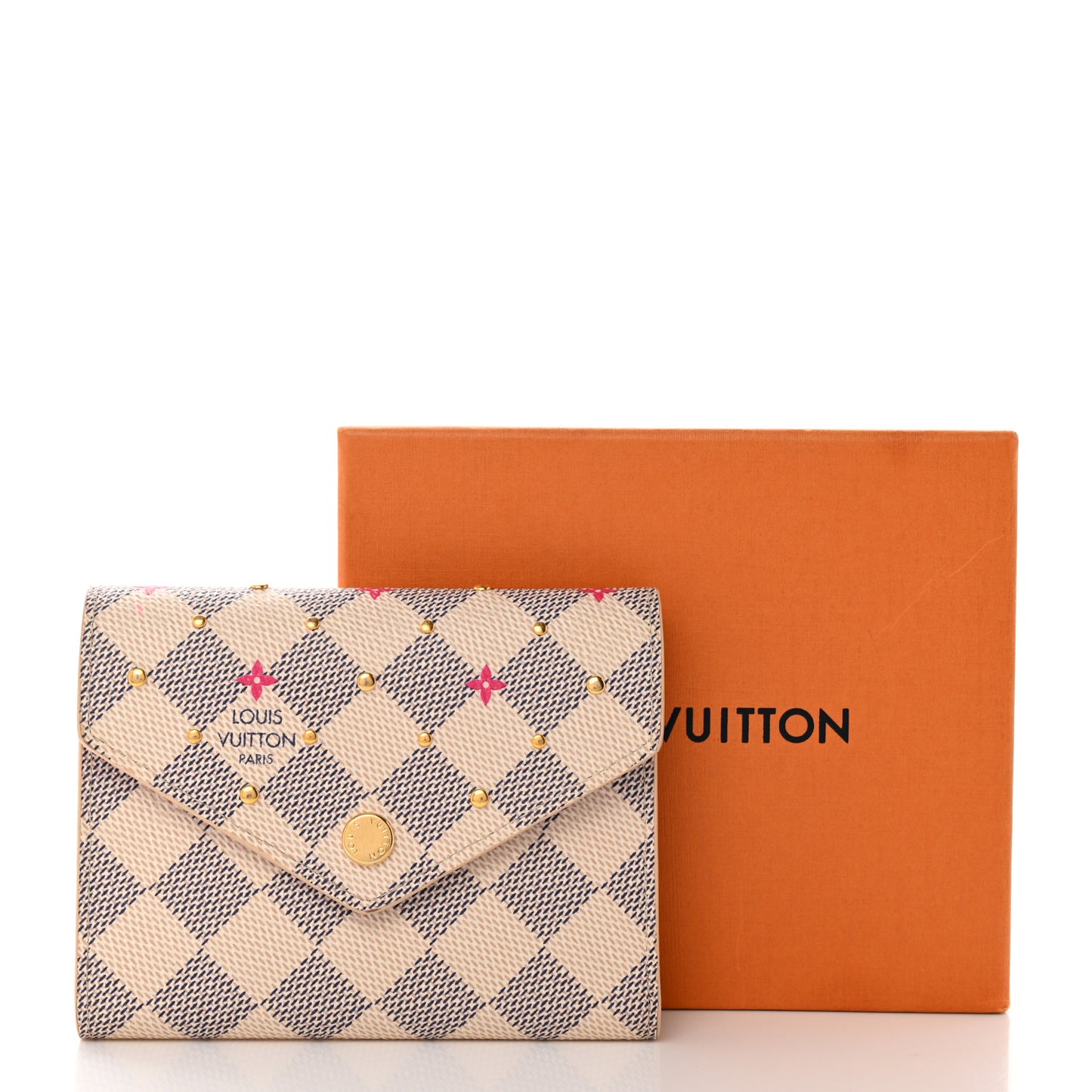 Damier Azur Studded Zoe Wallet Rose Ballerine