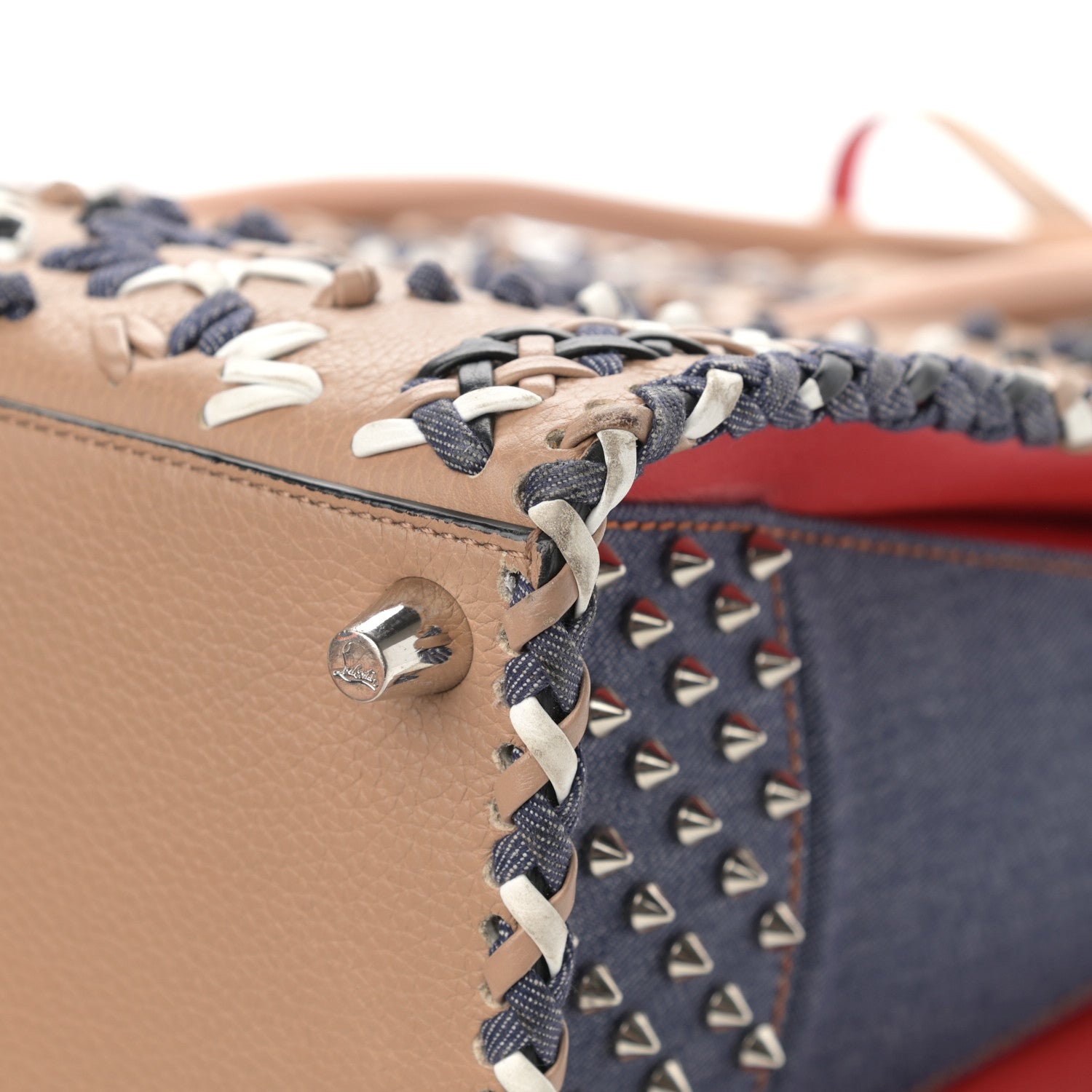 Christian Louboutin Calfskin Mexinodo Beaded Studded Triple Gusset Large Paloma Beige Blue 10 of 26