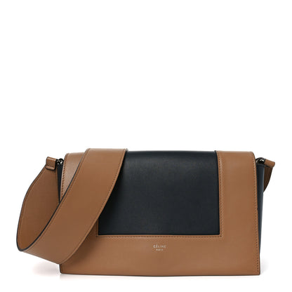 Celine Shiny Smooth Calfskin Medium Frame Shoulder Bag Tan Navy 1 of 9