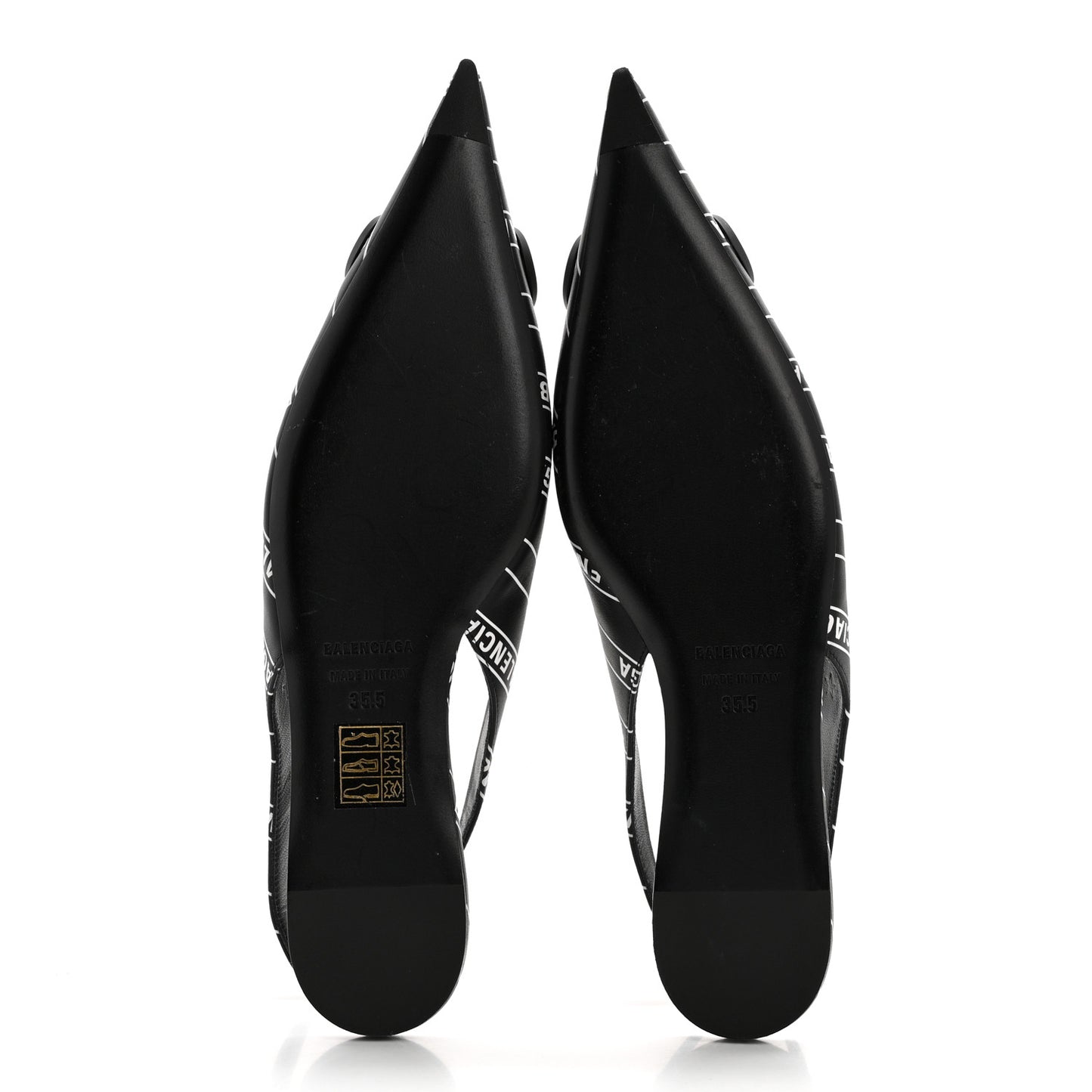 Calfskin Diagonal Allover Logo Print BB Knife Pointy Toe Slingback Flats 35.5 Black White