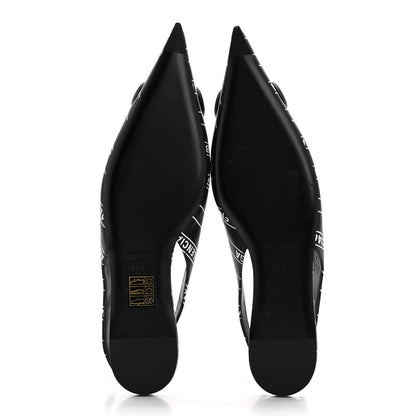 Balenciaga Calfskin Diagonal Allover Logo Print BB Knife Pointy Toe Slingback Flats 35.5 Black White 5 of 9
