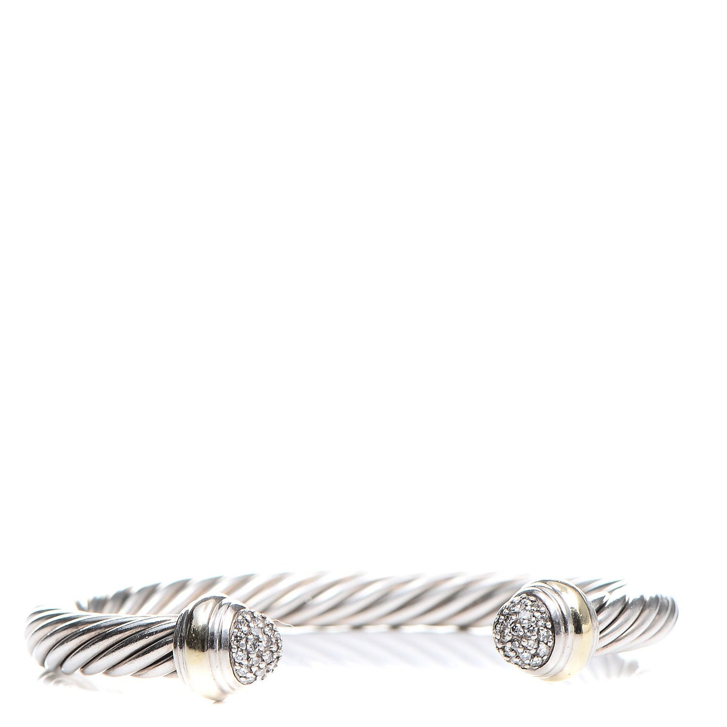 Sterling Silver 18K Yellow Gold Diamond Pave 7mm Cable Classics Bracelet
