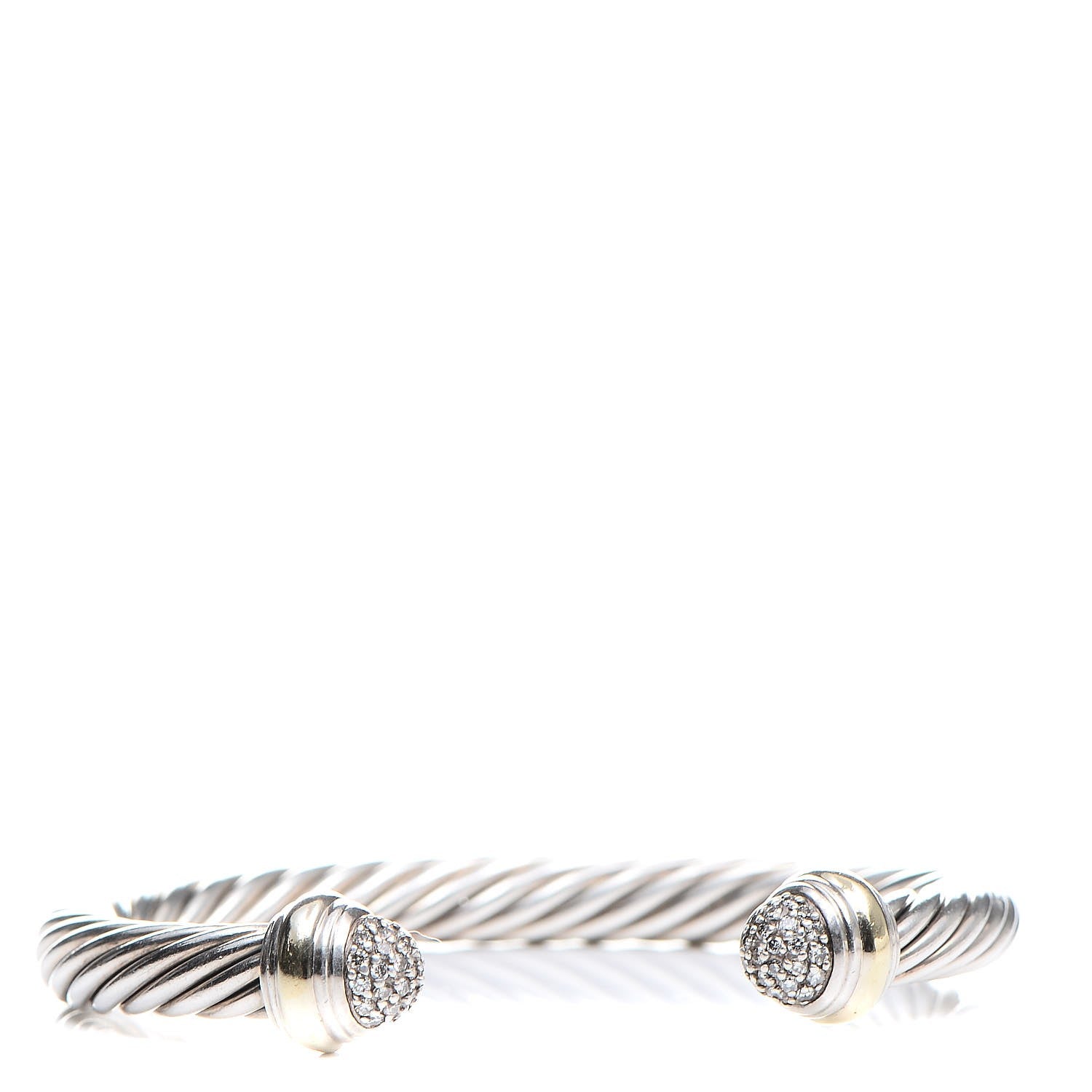 David Yurman Sterling Silver 18K Yellow Gold Diamond Pave 7mm Cable Classics Bracelet 1 of 5