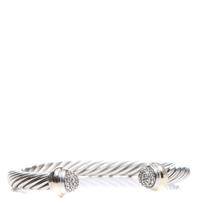 David Yurman Sterling Silver 18K Yellow Gold Diamond Pave 7mm Cable Classics Bracelet 1 of 5