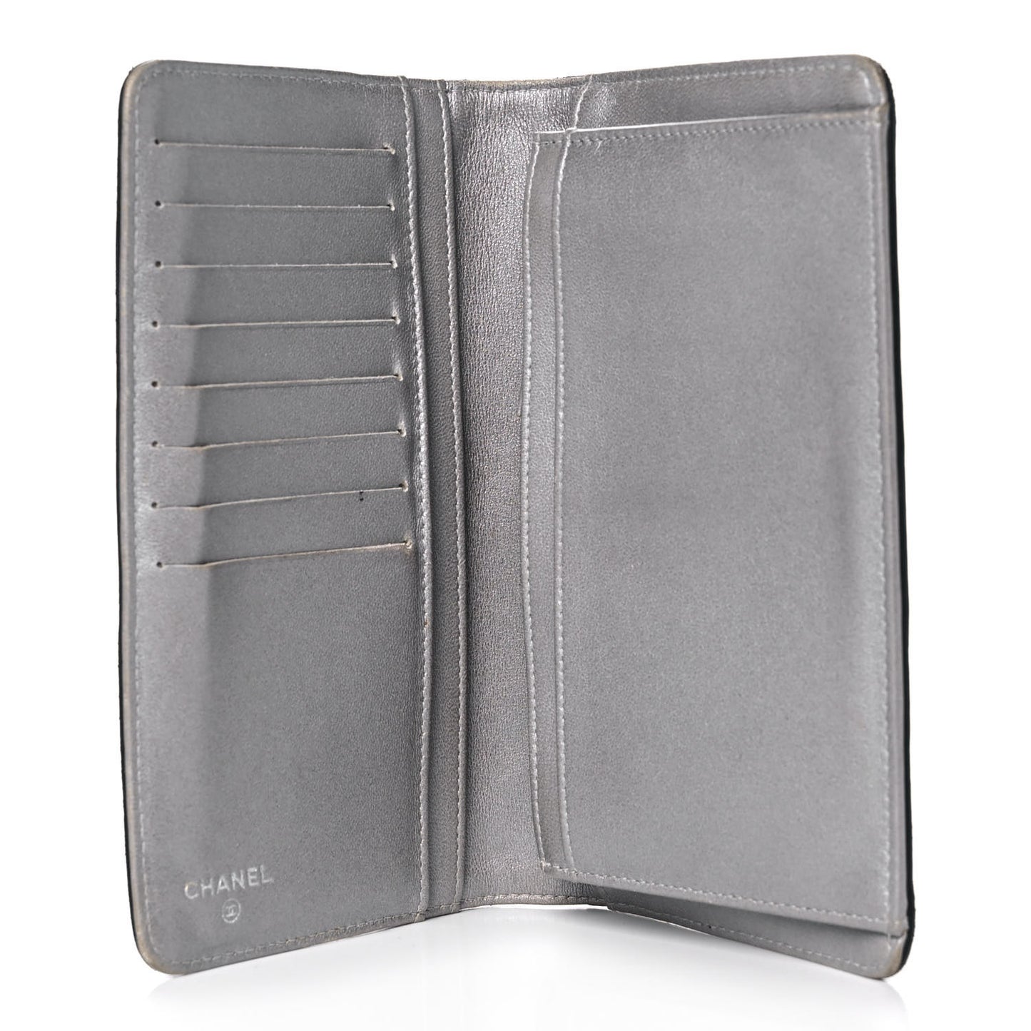 Lambskin Camellia Embossed Yen Wallet Black