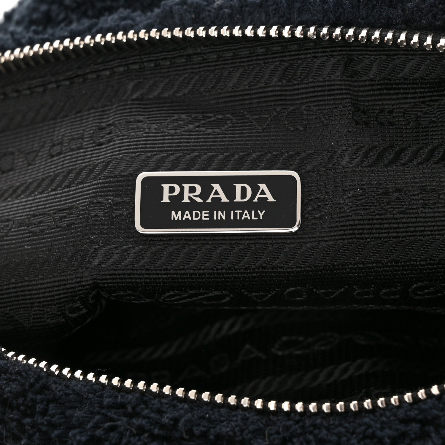 Prada Terry Cloth Triangle Shoulder Bag Black White 6 of 10