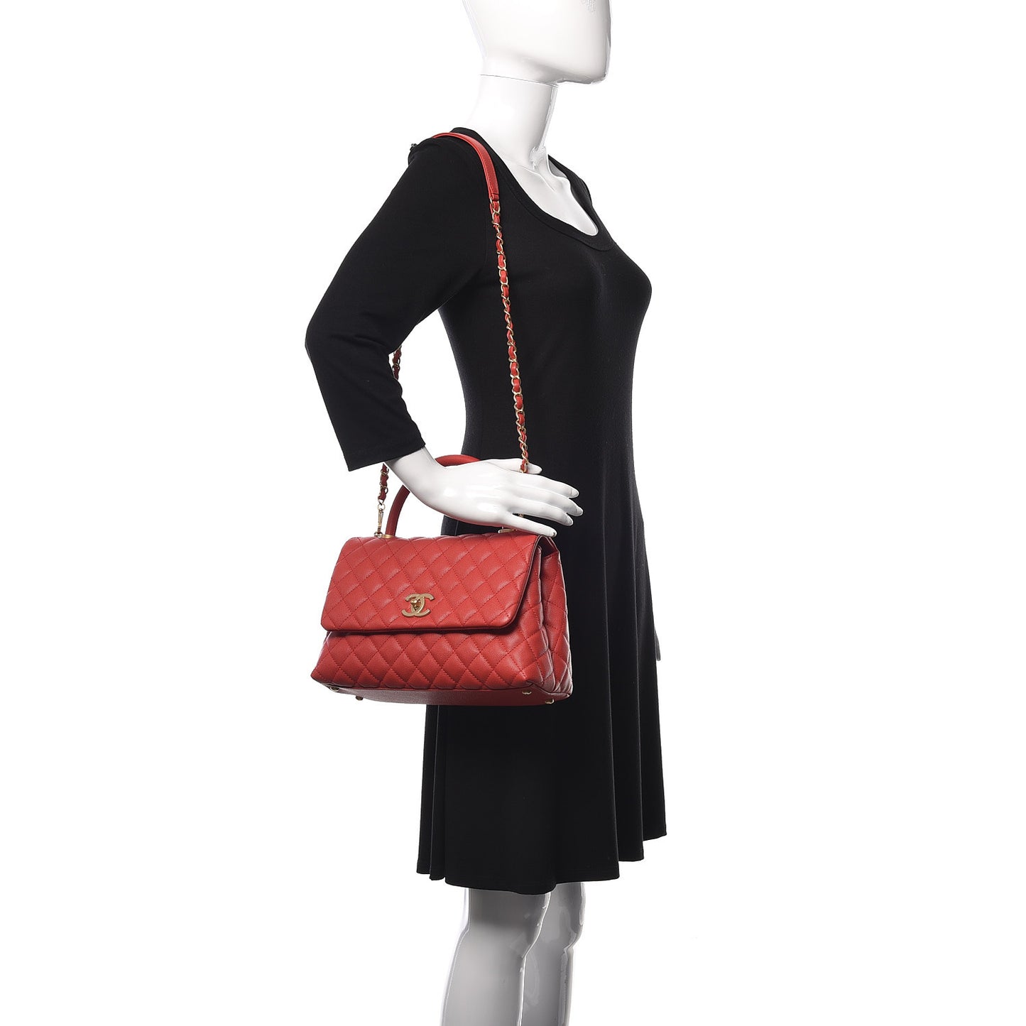 Caviar Quilted Small Coco Handle Flap Red