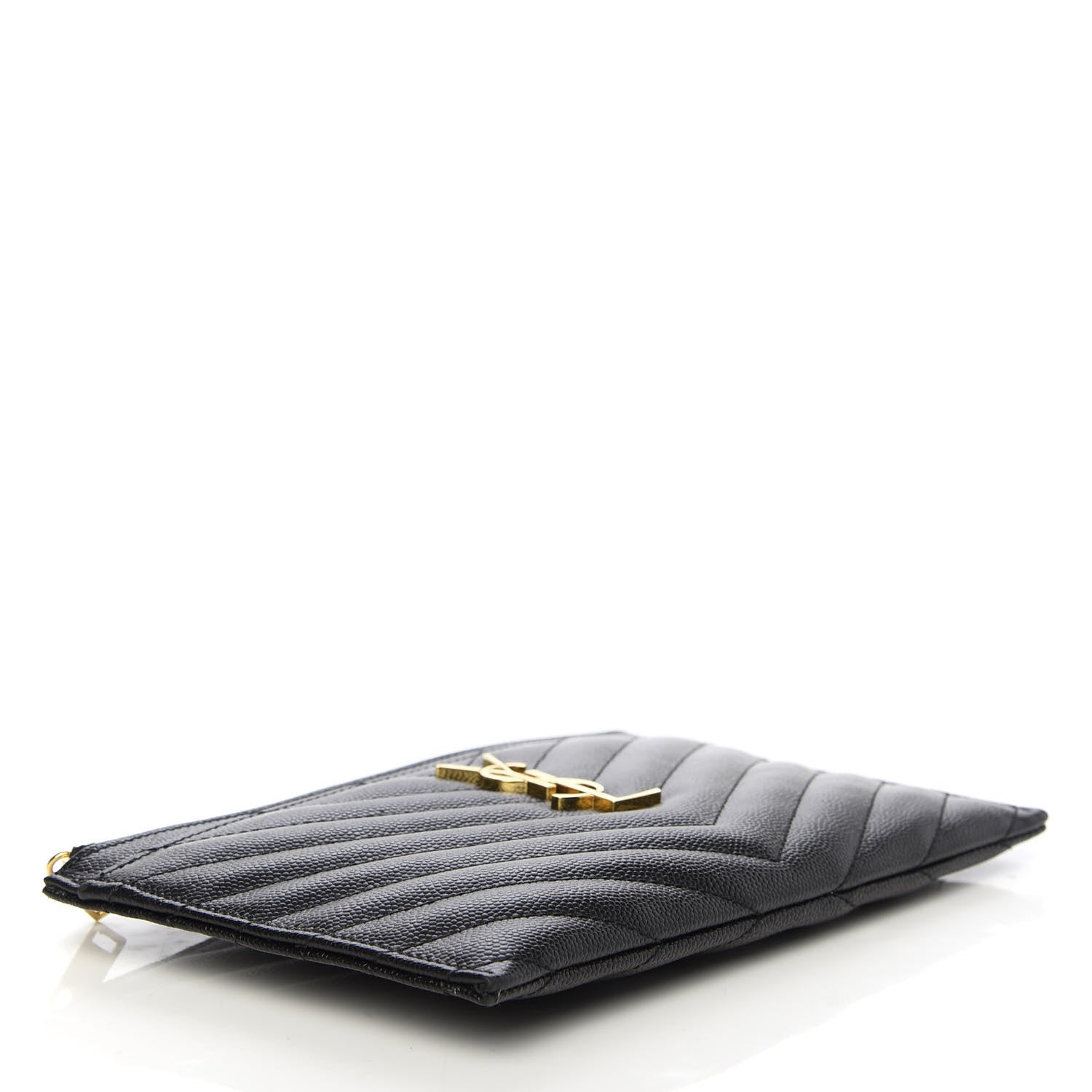 Saint Laurent Grain De Poudre Chevron Monogram Bill Pouch Black 4 of 7