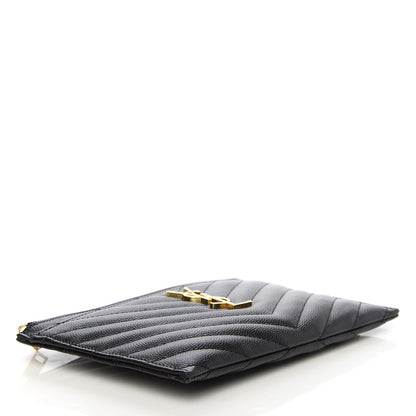 Saint Laurent Grain De Poudre Chevron Monogram Bill Pouch Black 4 of 7