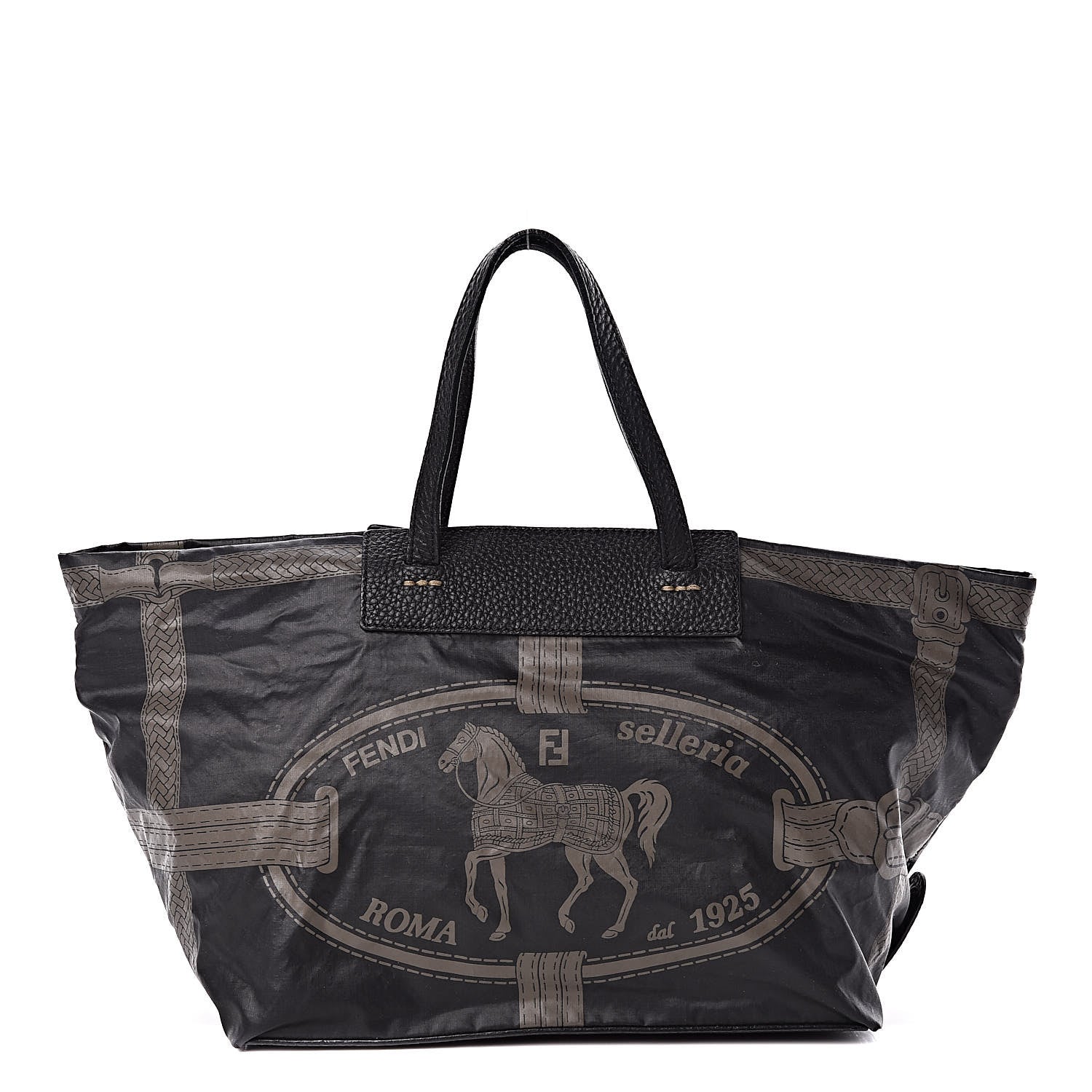 Fendi Nylon Calfskin Romano Selleria Villa Borghese Tote Black 1 of 9