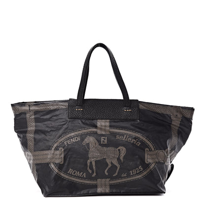 Fendi Nylon Calfskin Romano Selleria Villa Borghese Tote Black 1 of 9