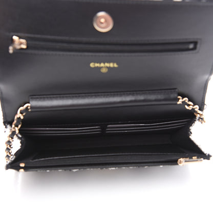 Chanel Tweed Quilted Wallet On Chain WOC Black Ecru White 4 of 11