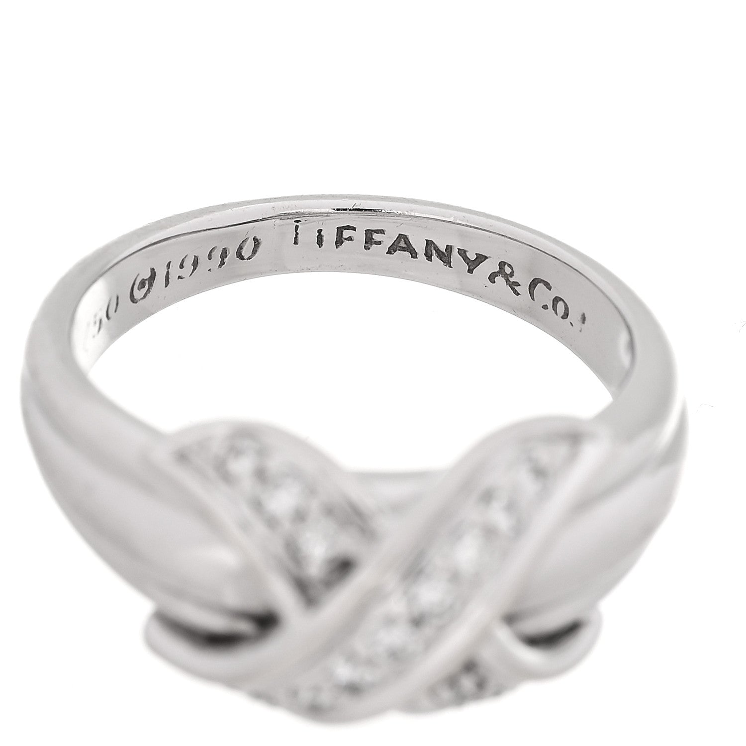 Tiffany 18K White Gold Diamond Signature X Ring 49 5 4 of 5