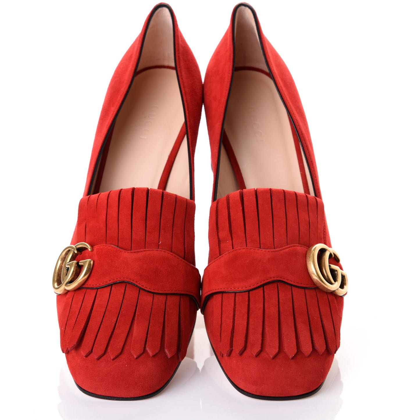 Kid Scamosciato GG Marmont Fringe 50mm Loafer Pumps 40.5 Vulcanic Red