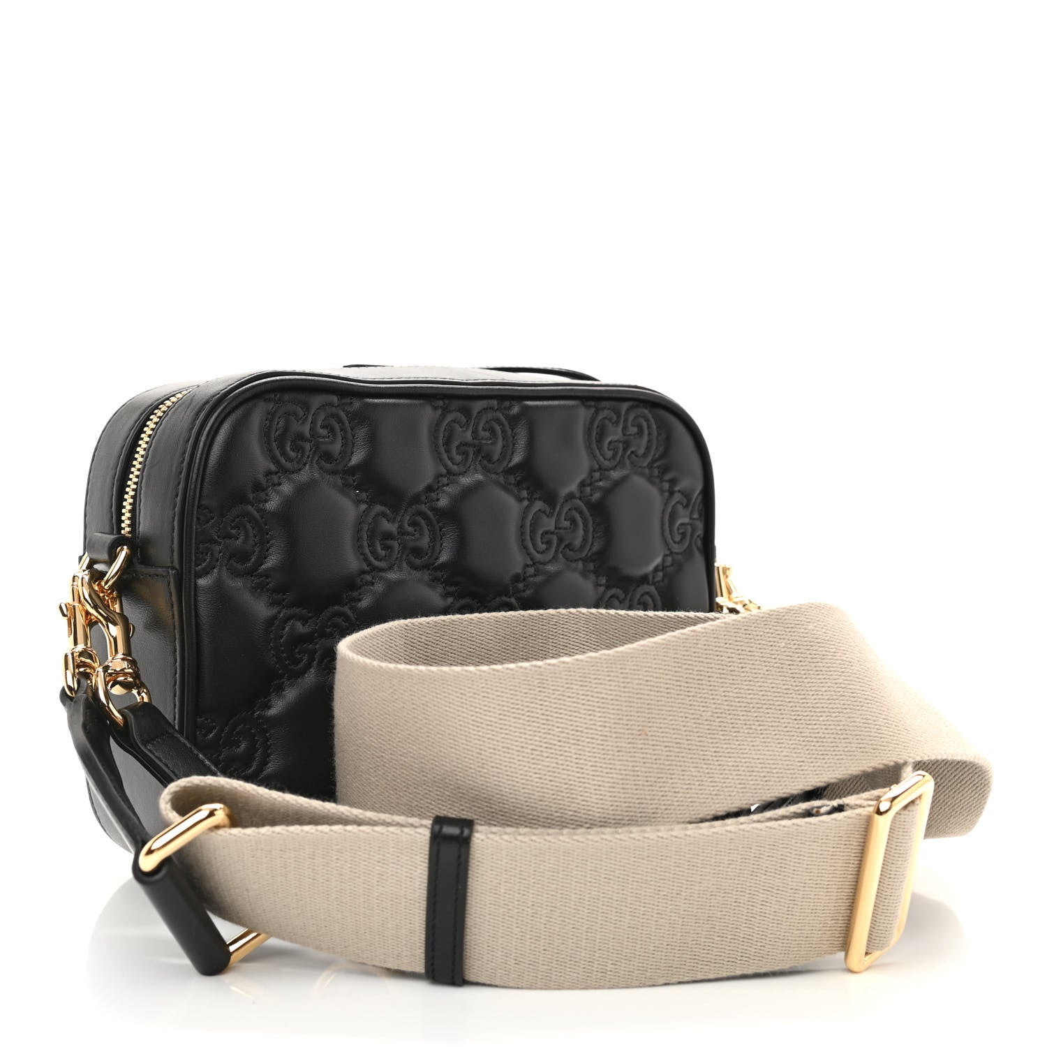 Gucci Calfskin GG Matelasse Shoulder Bag Black Natural 3 of 9