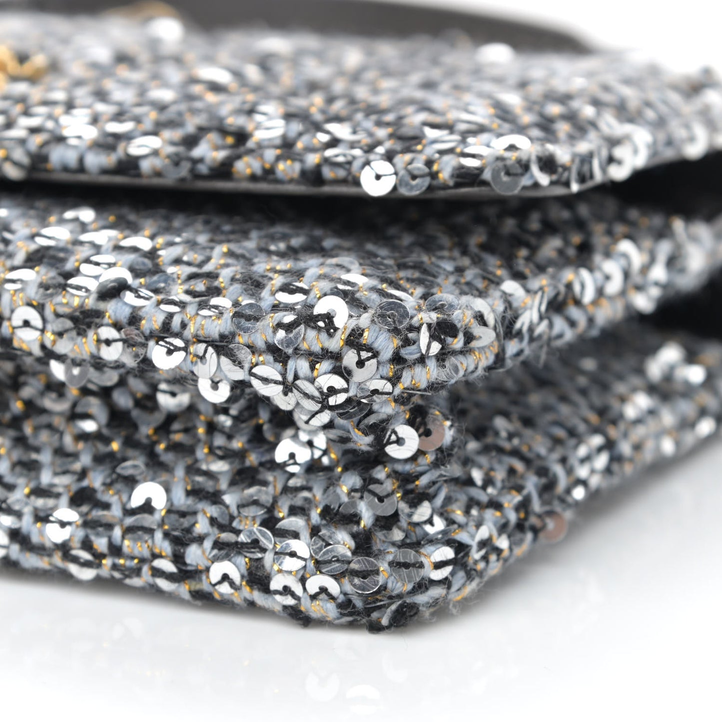 Sequin Quilted Chanel 19 Wallet On Chain WOC Silver