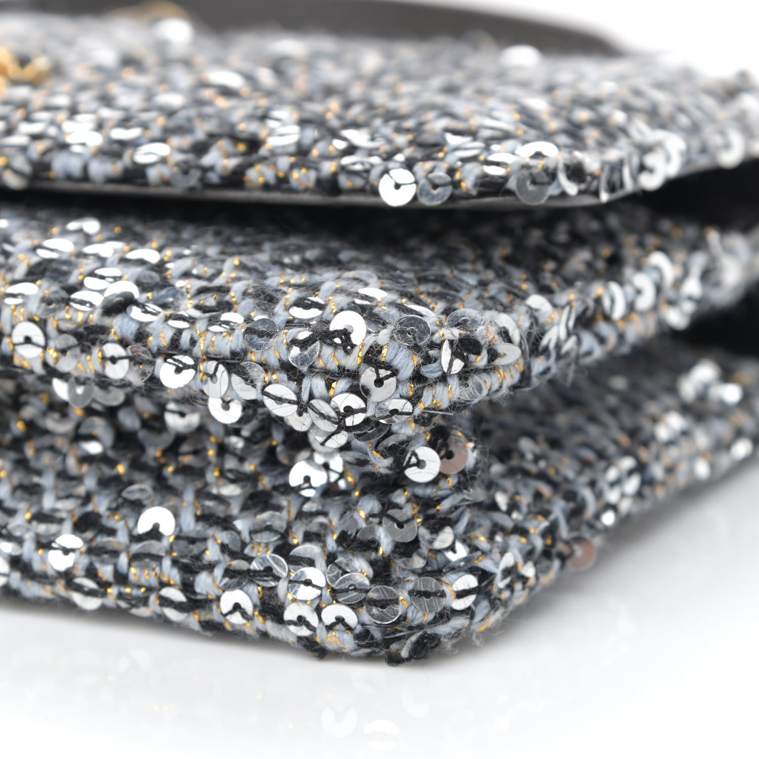 Chanel Sequin Quilted Chanel 19 Wallet On Chain WOC Silver 11 of 15