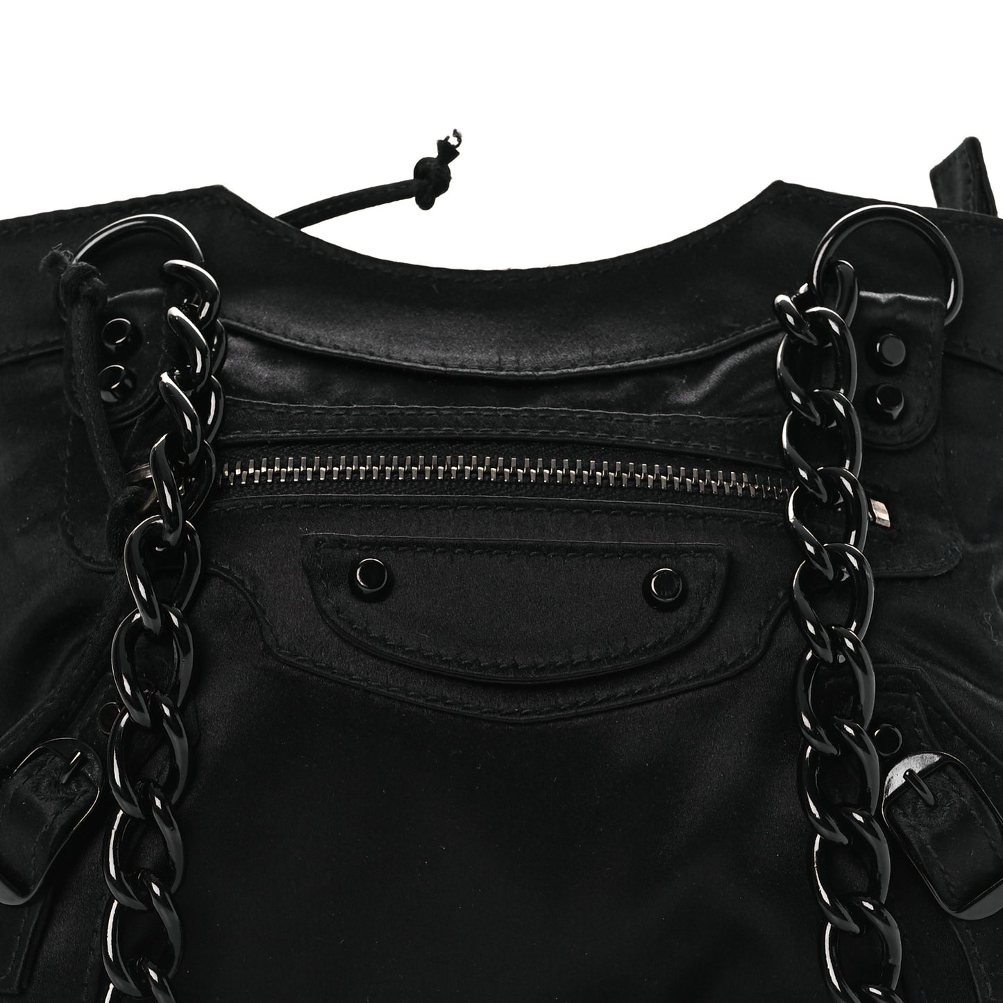 Satin Enamel Classique Chain Shoulder Bag Black