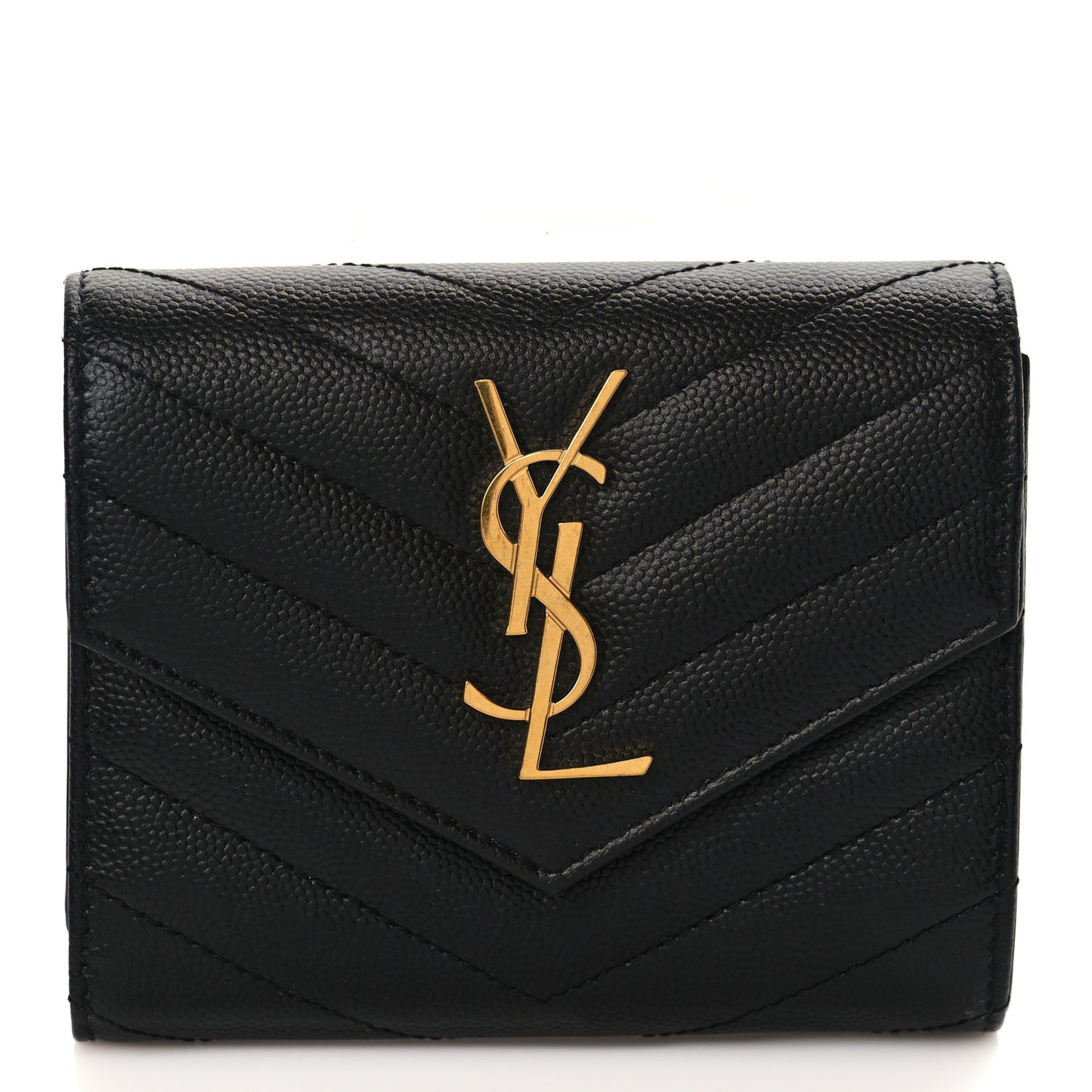 Grain De Poudre Matelasse Chevron Monogram Compact Tri Fold Wallet Black