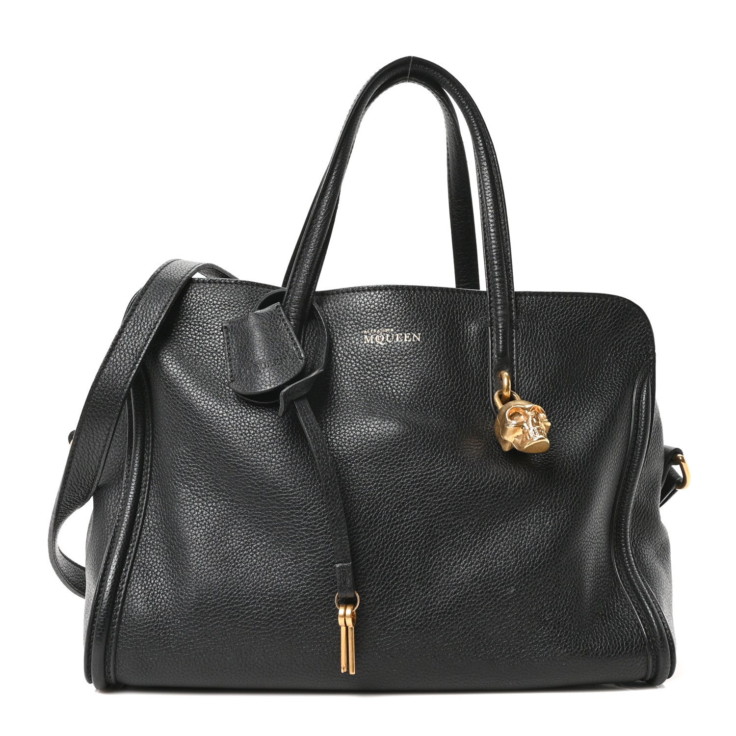 Alexander McQueen Pebbled Calfskin Small Skull Padlock Zip Around Tote Black 1 of 10