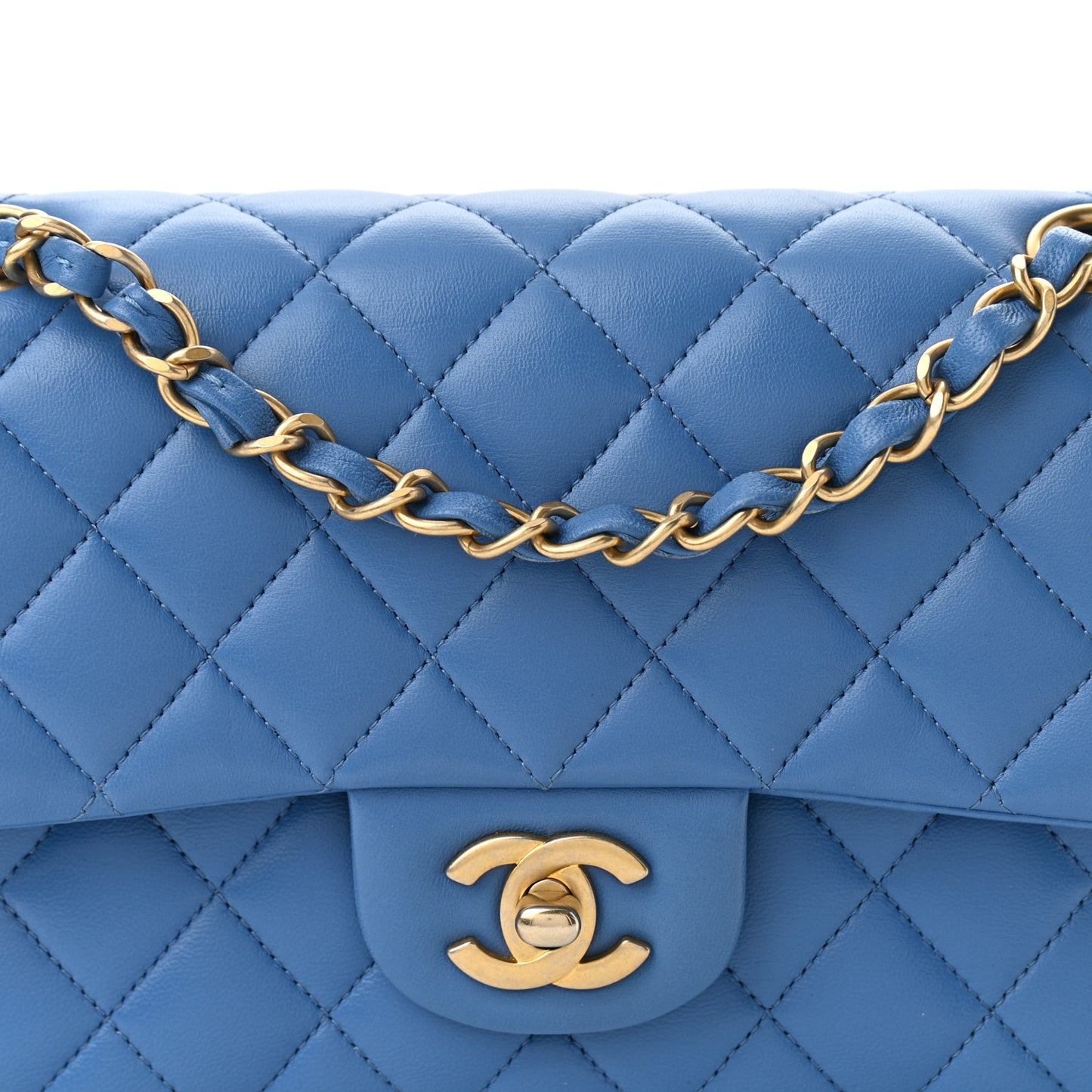 Lambskin Quilted Small Double Flap Blue