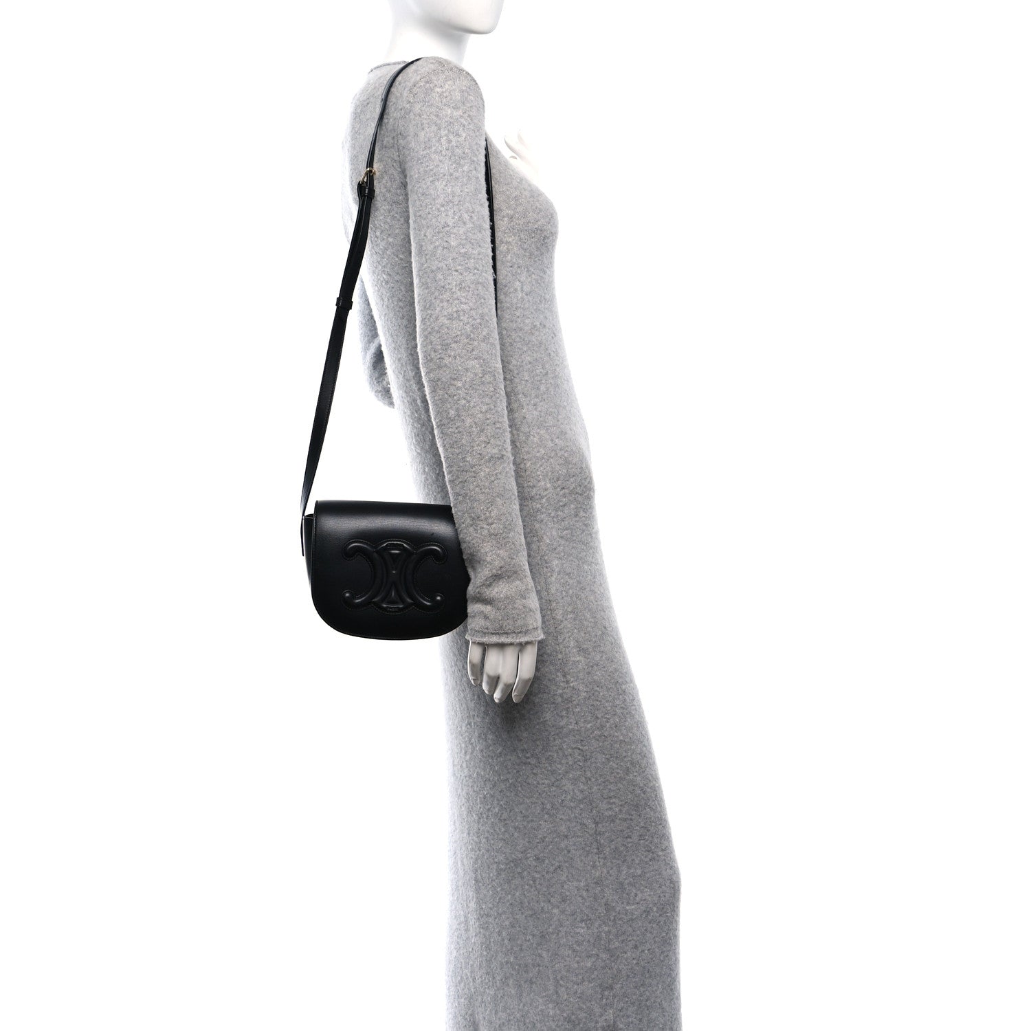 Celine Smooth Calfskin Cuir Triomphe Folco Crossbody Bag Black 2 of 9