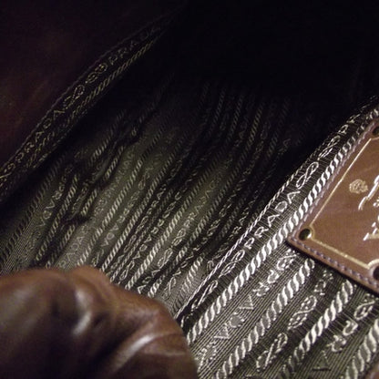 Prada Nappa Snakeskin Bow Tote Brown 7 of 12