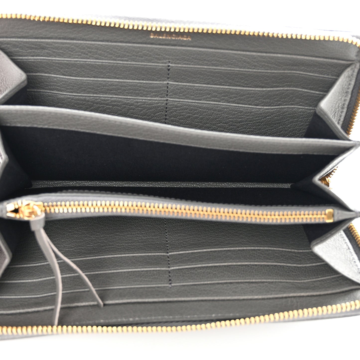 Chevre Gold Metallic Edge Hardware Zip Around Wallet Gris Acier