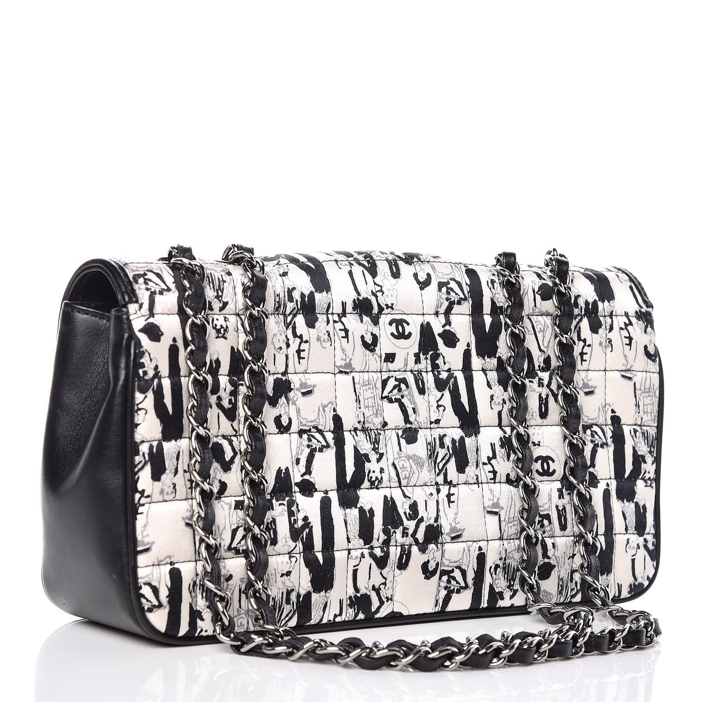 Silk Lambskin Coco Mademoiselle Scarf Flap Bag White Black