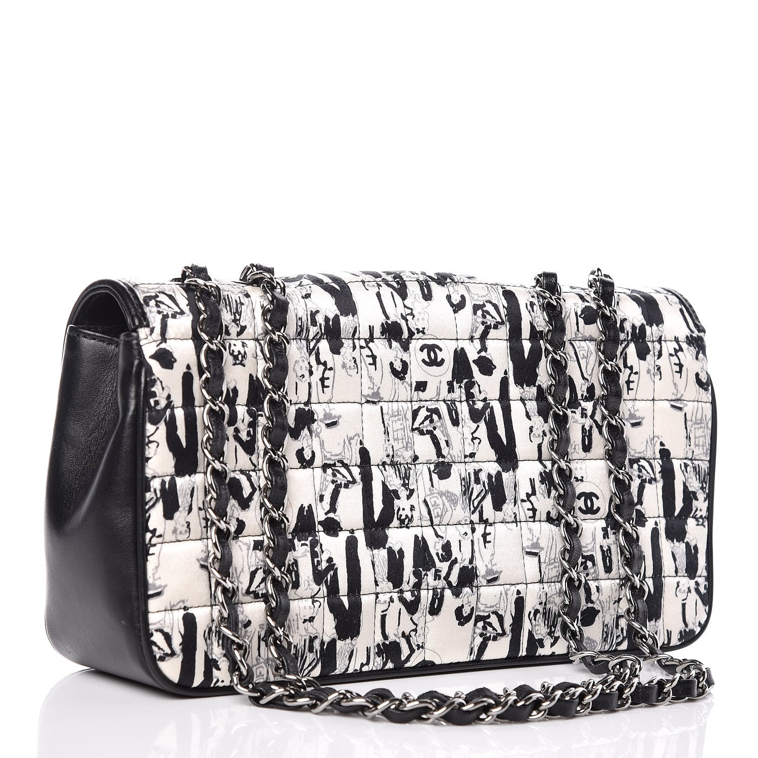 Chanel Silk Lambskin Coco Mademoiselle Scarf Flap Bag White Black 3 of 15