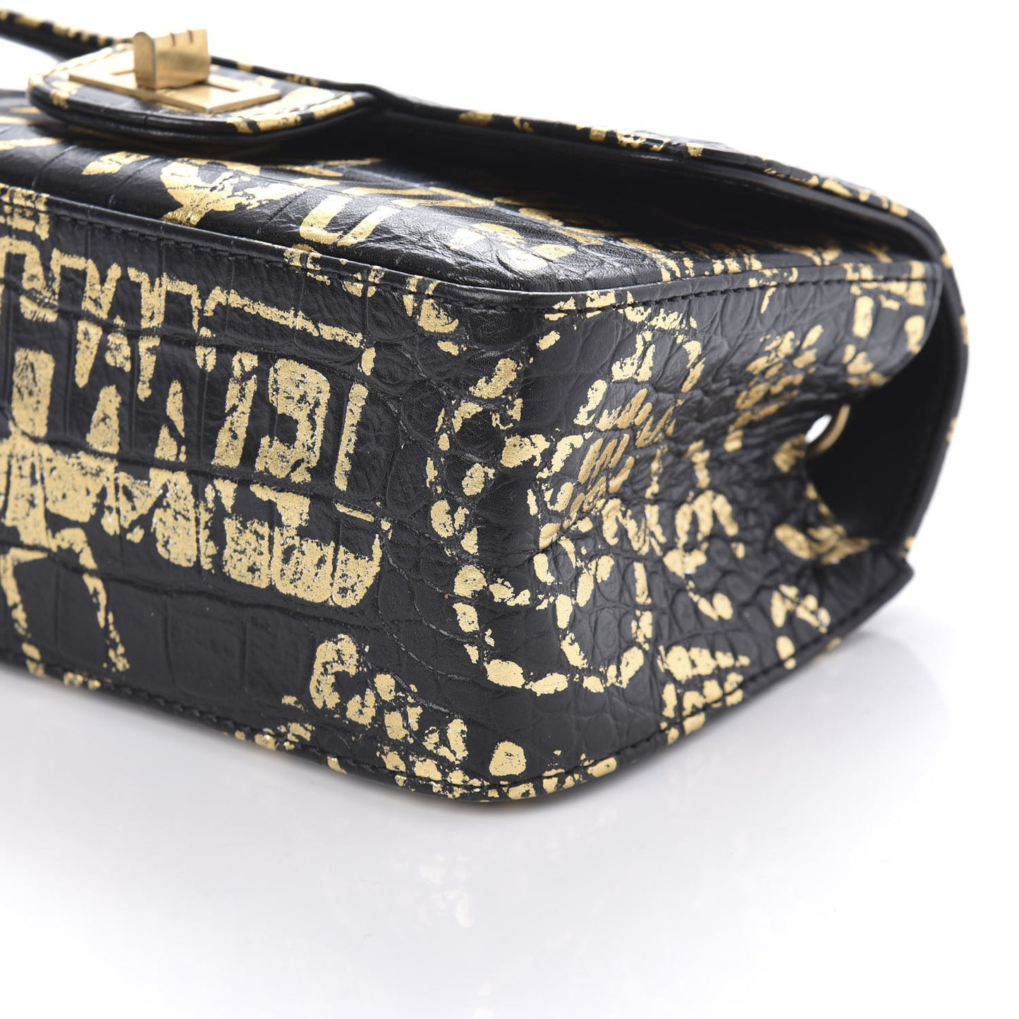 Calfskin Crocodile Embossed Graffiti 2.55 Mini Cocodile Reissue Flap Black Gold