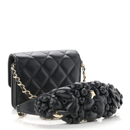 Chanel Lambskin Quilted Camellia Card Holder On Chain Black 3 of 13