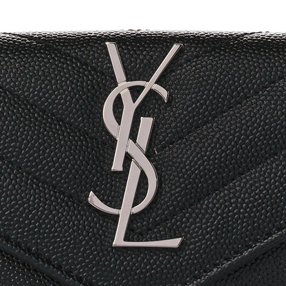 Saint Laurent Grain De Poudre Matelasse Chevron Small Monogram Envelope Wallet Black 8 of 12