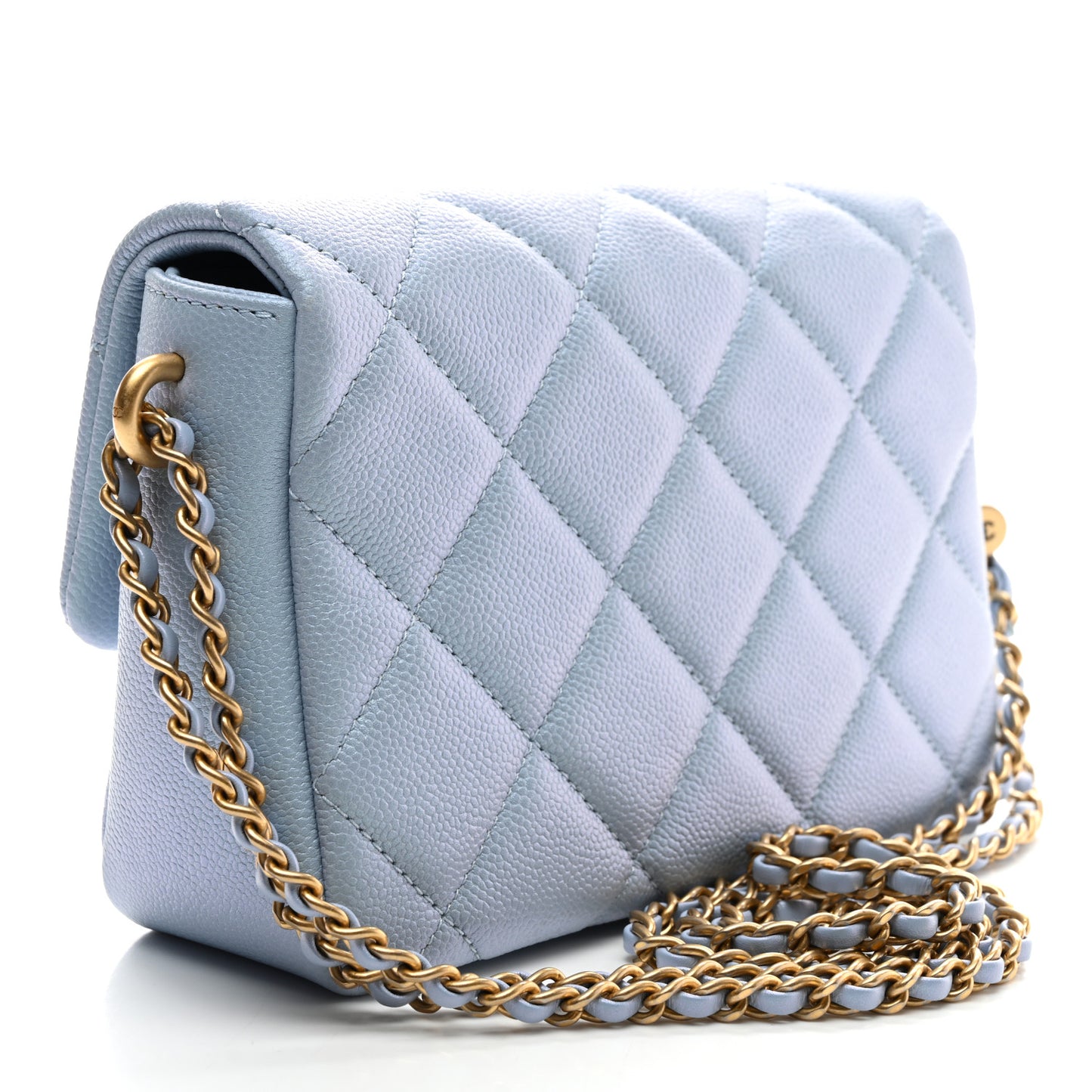 Iridescent Caviar Quilted Mini My Perfect Flap Light Blue
