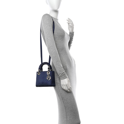 Christian Dior Satin Crystal Cannage Mini Lady Dior Navy 2 of 16